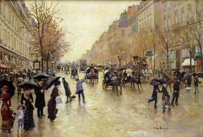 Boulevard Poissonniere in the Rain, c.1885 by Jean Beraud